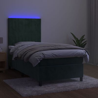 vidaXL sötétzöld bársony rugós és LED-es ágy matraccal 80 x 200 cm