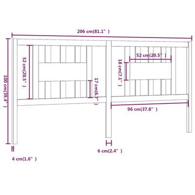 vidaXL mézbarna tömör fenyőfa fejtámla 206 x 4 x 100 cm