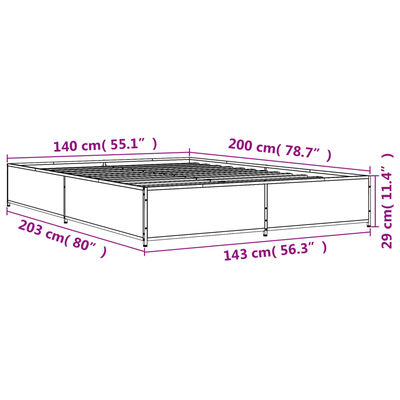 vidaXL barna tölgyszínű szerelt fa és fém ágykeret 140 x 200 cm