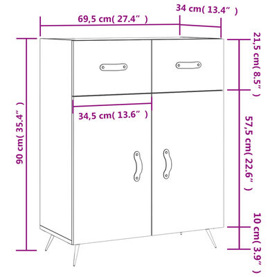 vidaXL fekete szerelt fa tálalószekrény 69,5 x 34 x 90 cm