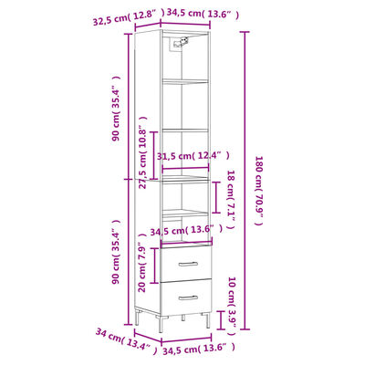 vidaXL betonszürke szerelt fa magasszekrény 34,5x34x180 cm