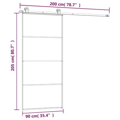 vidaXL ESG üveg és alumínium tolóajtó fémszerelvény-szettel 90x205 cm