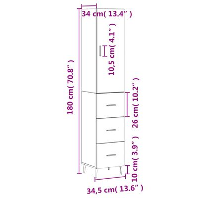 vidaXL barna tölgy színű szerelt fa magasszekrény 34,5x34x180 cm