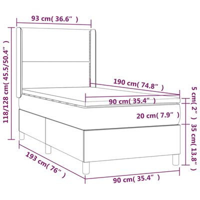 vidaXL fekete szövet rugós és LED-es ágy matraccal 90x190 cm