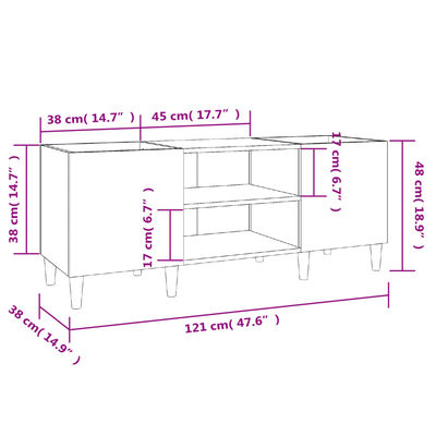 vidaXL szürke sonoma színű szerelt fa hanglemezszekrény 121x38x48 cm