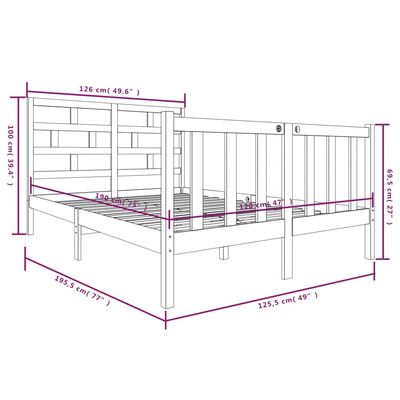 vidaXL Small Double tömör fenyőfa ágykeret 120 x 190 cm