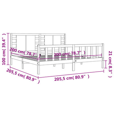 vidaXL mézbarna tömör fa ágykeret fejtámlával 200 x 200 cm