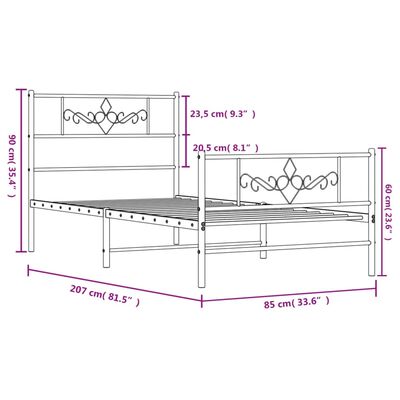 vidaXL fehér fém ágykeret fej- és lábtámlával 80x200 cm