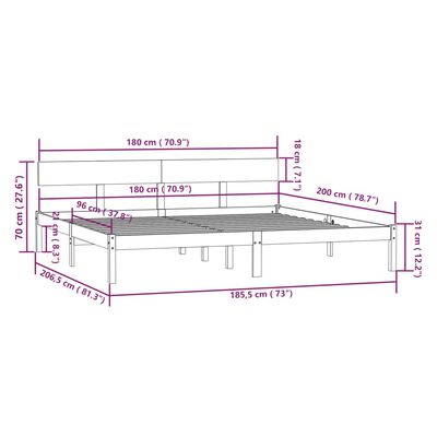 vidaXL Super King fekete tömör fenyőfa ágykeret 180 x 200 cm