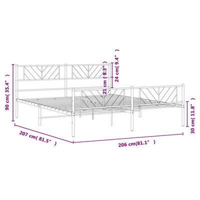 vidaXL fehér fém ágykeret fej- és lábtámlával 200x200 cm