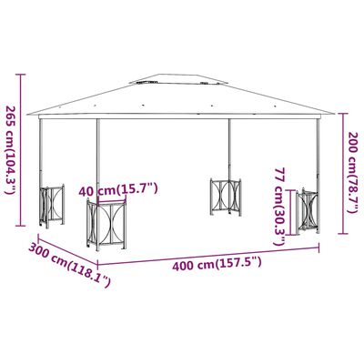 vidaXL antracitszürke pavilon oldalfalakkal és dupla tetővel 3x4 m