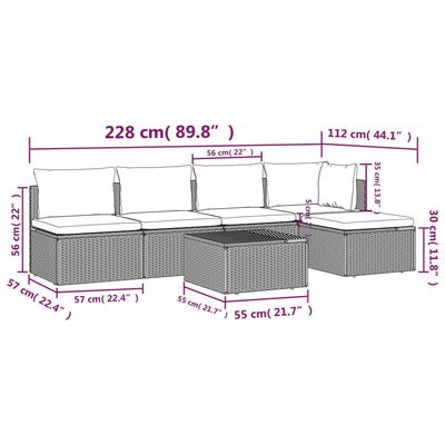 vidaXL 6 részes szürke polyrattan kerti bútorszett párnákkal