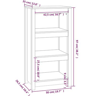 vidaXL fehér tömör fenyőfa könyvszekrény 50 x 35 x 97 cm