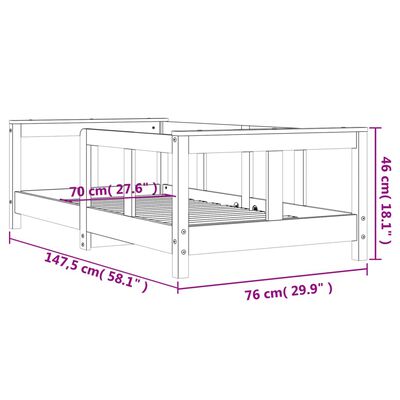 vidaXL tömör fenyőfa gyerekágykeret 70 x 140 cm