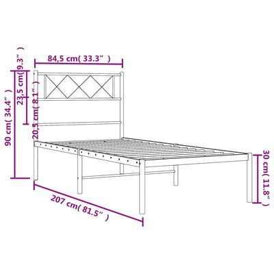 vidaXL fekete fém ágykeret fejtámlával 80 x 200 cm