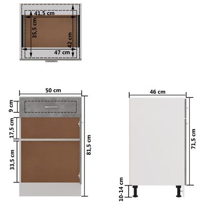 vidaXL betonszürke szerelt fa fiókos alsószekrény 50 x 46 x 81,5 cm