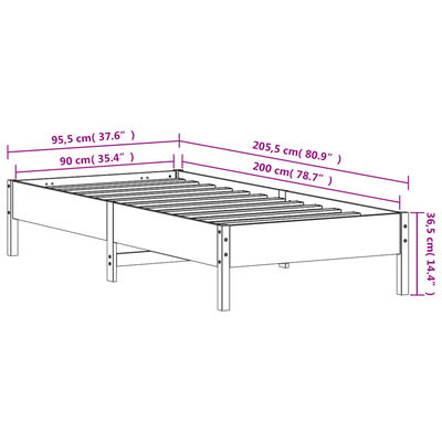 vidaXL fehér tömör fenyőfa ágy matrac nélkül 90 x 200 cm