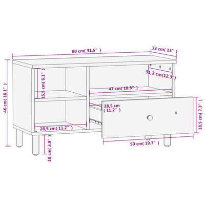 vidaXL fekete tömör mangófa TV-szekrény 80 x 33 x 46 cm