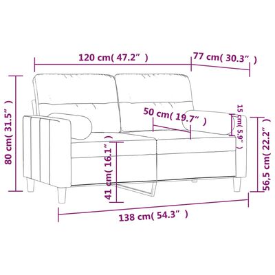 vidaXL 2 személyes tópszínű szövet kanapé díszpárnákkal 120 cm