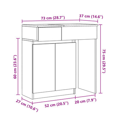 vidaXL szürke sonoma LED-es fésülködőasztal 115 x 37 x 110,5 cm