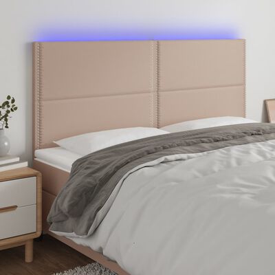 vidaXL cappuccino műbőr LED-es fejtámla 160x5x118/128 cm