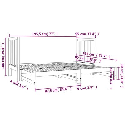 vidaXL fekete tömör fenyőfa kihúzható kanapéágy 2x(90x190) cm