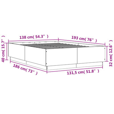 vidaXL barna tölgyszínű szerelt fa ágykeret LED-del 135 x 190 cm