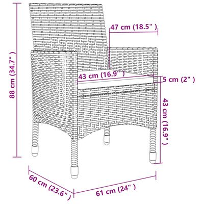 vidaXL 9 részes szürke kültéri polyrattan étkezőszett párnákkal