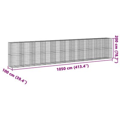 vidaXL horganyzott vas gabion kosár fedéllel 1050 x 100 x 200 cm