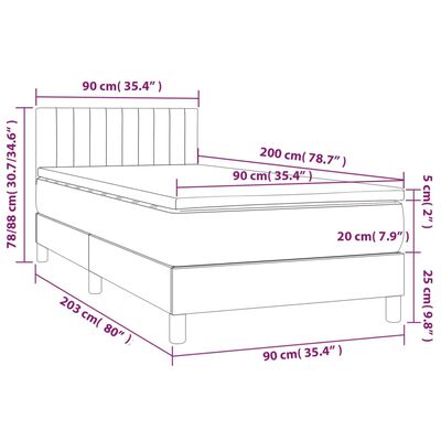 vidaXL sötétszürke szövet rugós ágy matraccal 90 x 200 cm