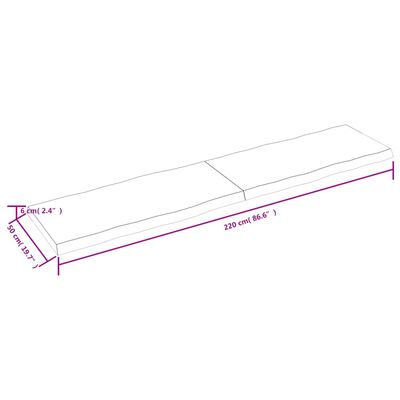 vidaXL világosbarna kezelt tömör asztallap 220x50x(2-6) cm