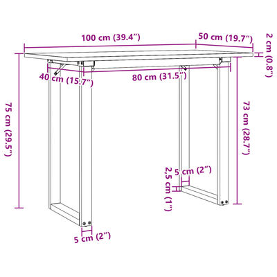 vidaXL tömör fenyőfa és öntöttvas étkezőasztal O-vázzal 100x50x75 cm