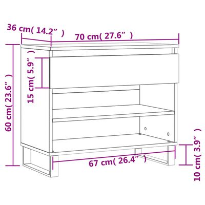 vidaXL sonoma tölgy színű szerelt fa cipőszekrény 70x36x60 cm