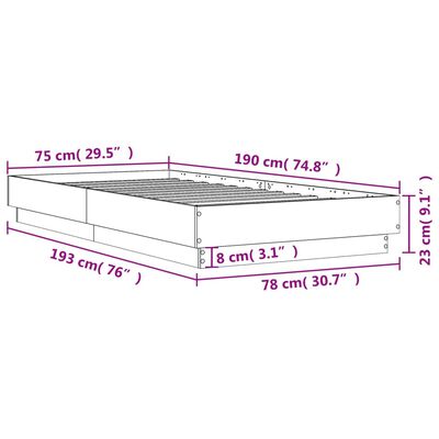 vidaXL sonoma tölgy színű szerelt fa ágykeret matrac nélkül 75x190 cm