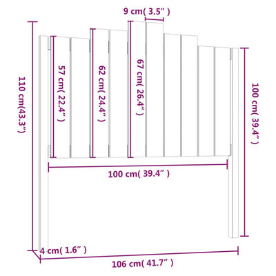 vidaXL fehér tömör fenyőfa ágyfejtámla 106x4x110 cm