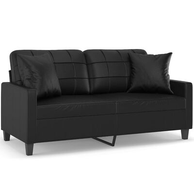 vidaXL 2 személyes fekete műbőr kanapé díszpárnákkal 140 cm