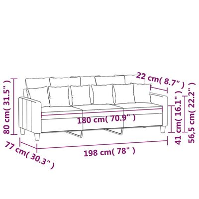 vidaXL 3 személyes bordó szövet kanapé 180 cm