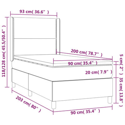 vidaXL fekete műbőr rugós ágy matraccal és LED-del 90x200 cm