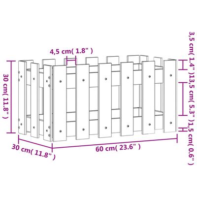 vidaXL fehér tömör fenyő növénytartó léces kialakítással 60x30x30 cm