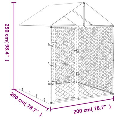 vidaXL ezüstszínű horganyzott acél kutyakennel tetővel 2x2x2,5 m