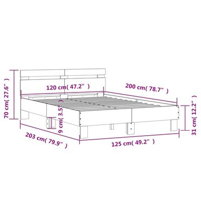 vidaXL szürke sonoma színű szerelt fa ágykeret fejtámlával 120x200 cm