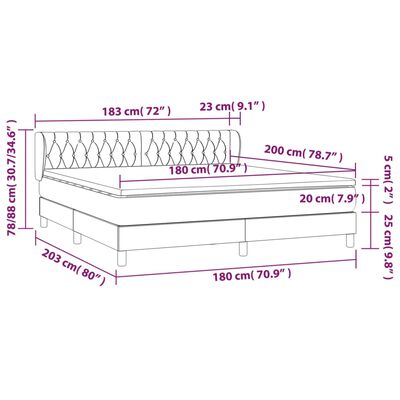 vidaXL fekete szövet rugós ágy matraccal 180 x 200 cm