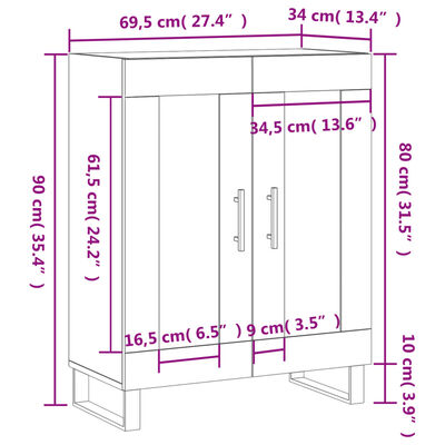 vidaXL füstös tölgy színű szerelt fa tálalószekrény 69,5 x 34 x 90 cm