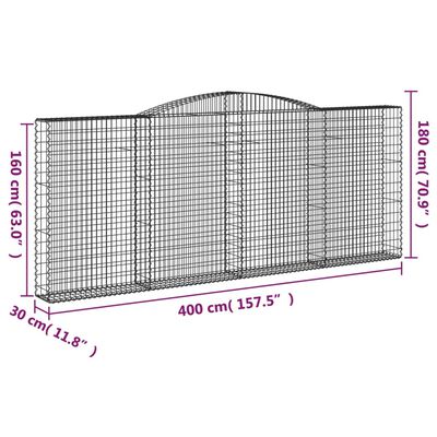 vidaXL 2 db íves horganyzott vas gabion kosár 400x30x160/180 cm