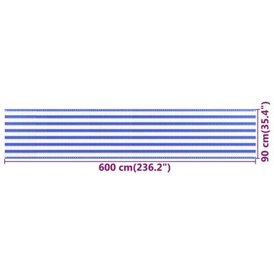 vidaXL kék és fehér HDPE erkélytakaró 90 x 600 cm