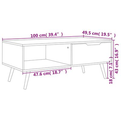 vidaXL szürke szerelt fa dohányzóasztal 100 x 49,5 x 43 cm