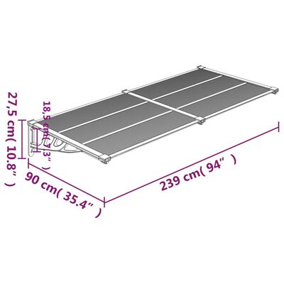 vidaXL szürke és átlátszó polikarbonát ajtóelőtető 239 x 90 cm