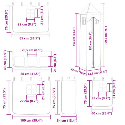 vidaXL rózsaszín emeletes ágy csúszdával és függönnyel 80 x 200 cm