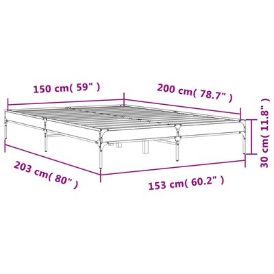 vidaXL füstös tölgyszínű szerelt fa és fém ágykeret 150 x 200 cm