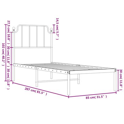 vidaXL fehér fém ágykeret fejtámlával 80x200 cm